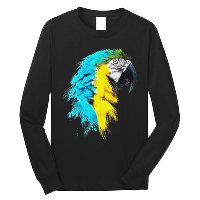 Colourful Scarlet Red Macaw Parrot Bird Painting Of Watercolour Long Sleeve Shirt