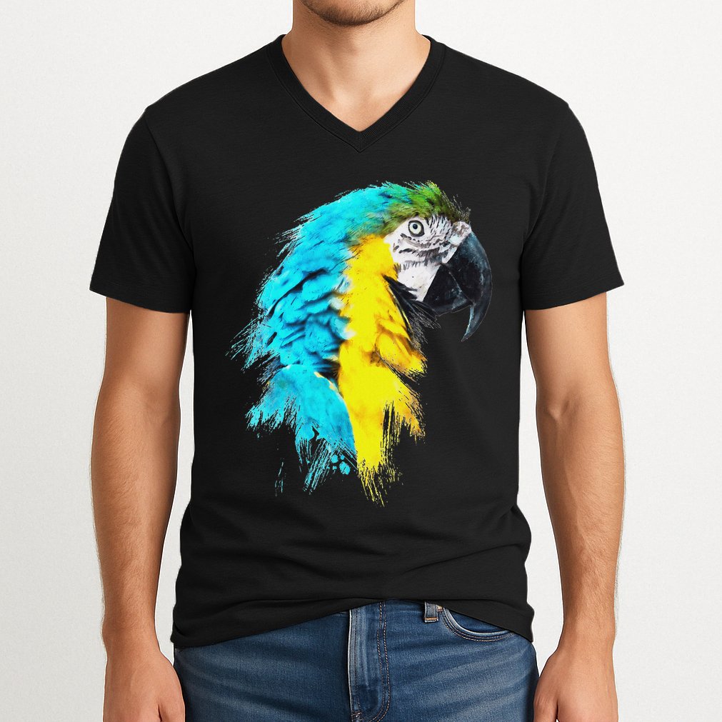 Colourful Scarlet Red Macaw Parrot Bird Painting Of Watercolour V-Neck T-Shirt