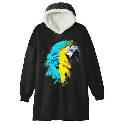 Colourful Scarlet Red Macaw Parrot Bird Painting Of Watercolour Hooded Wearable Blanket