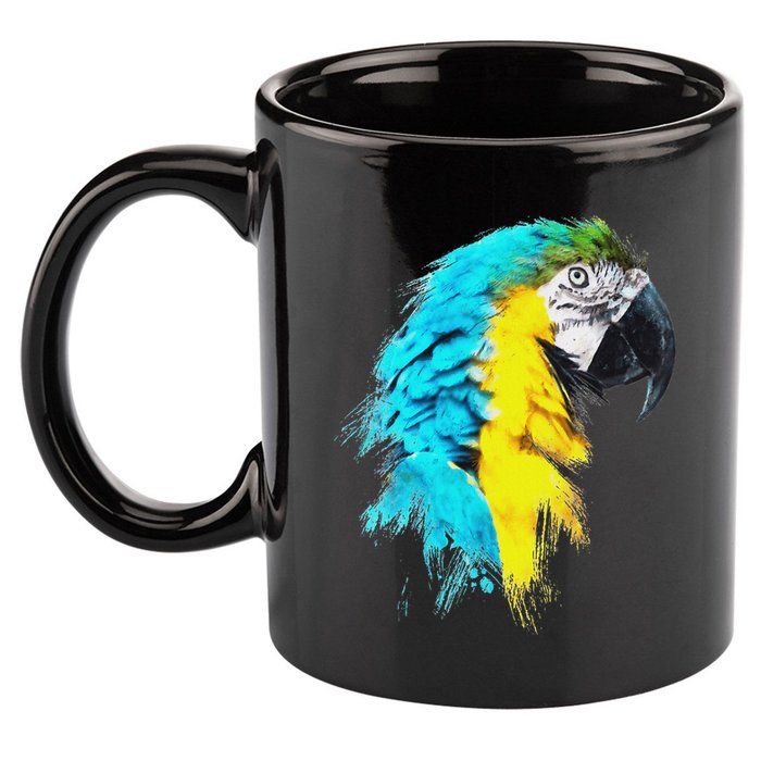 Colourful Scarlet Red Macaw Parrot Bird Painting Of Watercolour 11oz C Handle Ceramic Mug