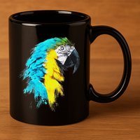 Colourful Scarlet Red Macaw Parrot Bird Painting Of Watercolour 11oz C Handle Ceramic Mug
