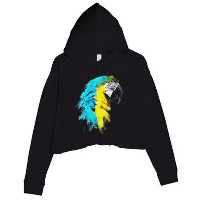 Colourful Scarlet Red Macaw Parrot Bird Painting Of Watercolour Crop Fleece Hoodie