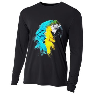 Colourful Scarlet Red Macaw Parrot Bird Painting Of Watercolour Cooling Performance Long Sleeve Crew