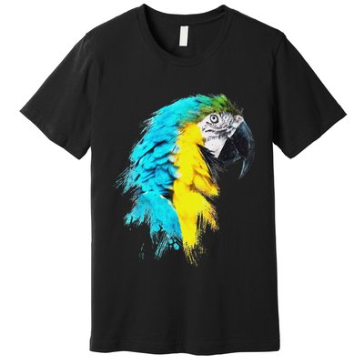 Colourful Scarlet Red Macaw Parrot Bird Painting Of Watercolour Premium T-Shirt