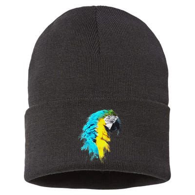 Colourful Scarlet Red Macaw Parrot Bird Painting Of Watercolour Sustainable Knit Beanie