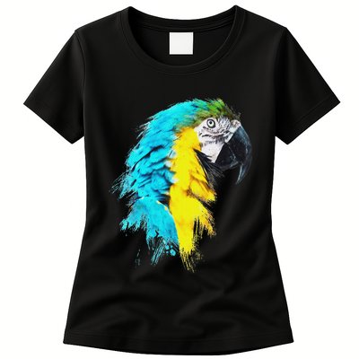 Colourful Scarlet Red Macaw Parrot Bird Painting Of Watercolour Womens T-Shirt