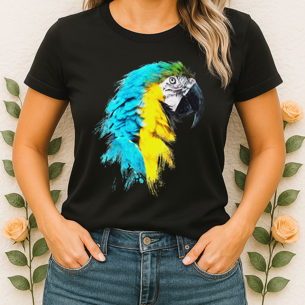 Colourful Scarlet Red Macaw Parrot Bird Painting Of Watercolour Womens T-Shirt