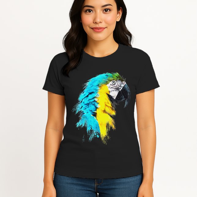 Colourful Scarlet Red Macaw Parrot Bird Painting Of Watercolour Womens T-Shirt