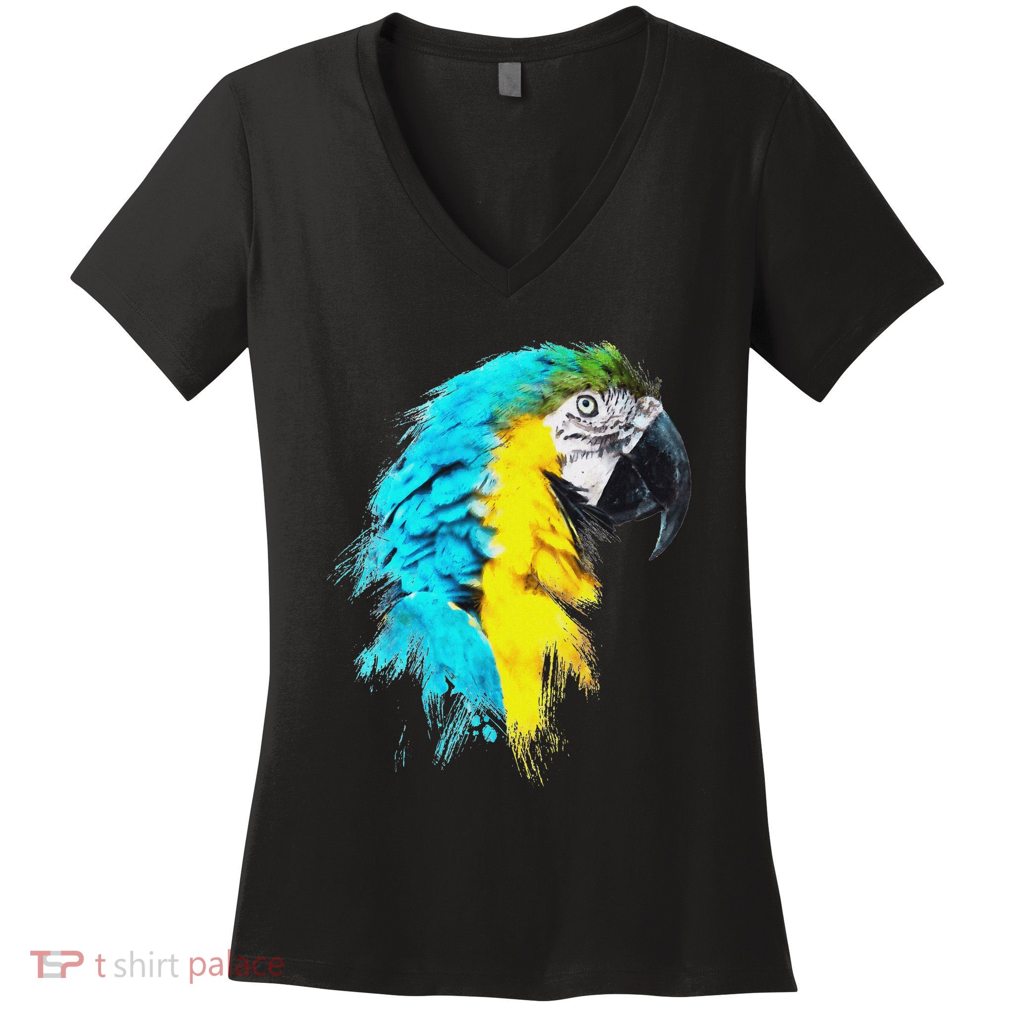 Colourful Scarlet Red Macaw Parrot Bird Painting Of Watercolour Women's V-Neck T-Shirt