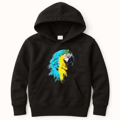 Colourful Scarlet Red Macaw Parrot Bird Painting Of Watercolour Kids Hoodie