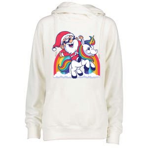 Cute Santa Riding Unicorn Christmas Gift Xmas Present Funny Gift Womens Funnel Neck Pullover Hood