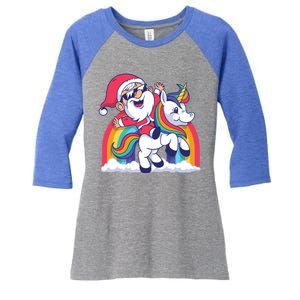 Cute Santa Riding Unicorn Christmas Gift Xmas Present Funny Gift Women's Tri-Blend 3/4-Sleeve Raglan Shirt