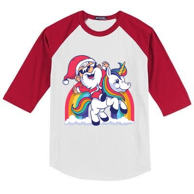 Cute Santa Riding Unicorn Christmas Gift Xmas Present Funny Gift Kids Colorblock Raglan Jersey