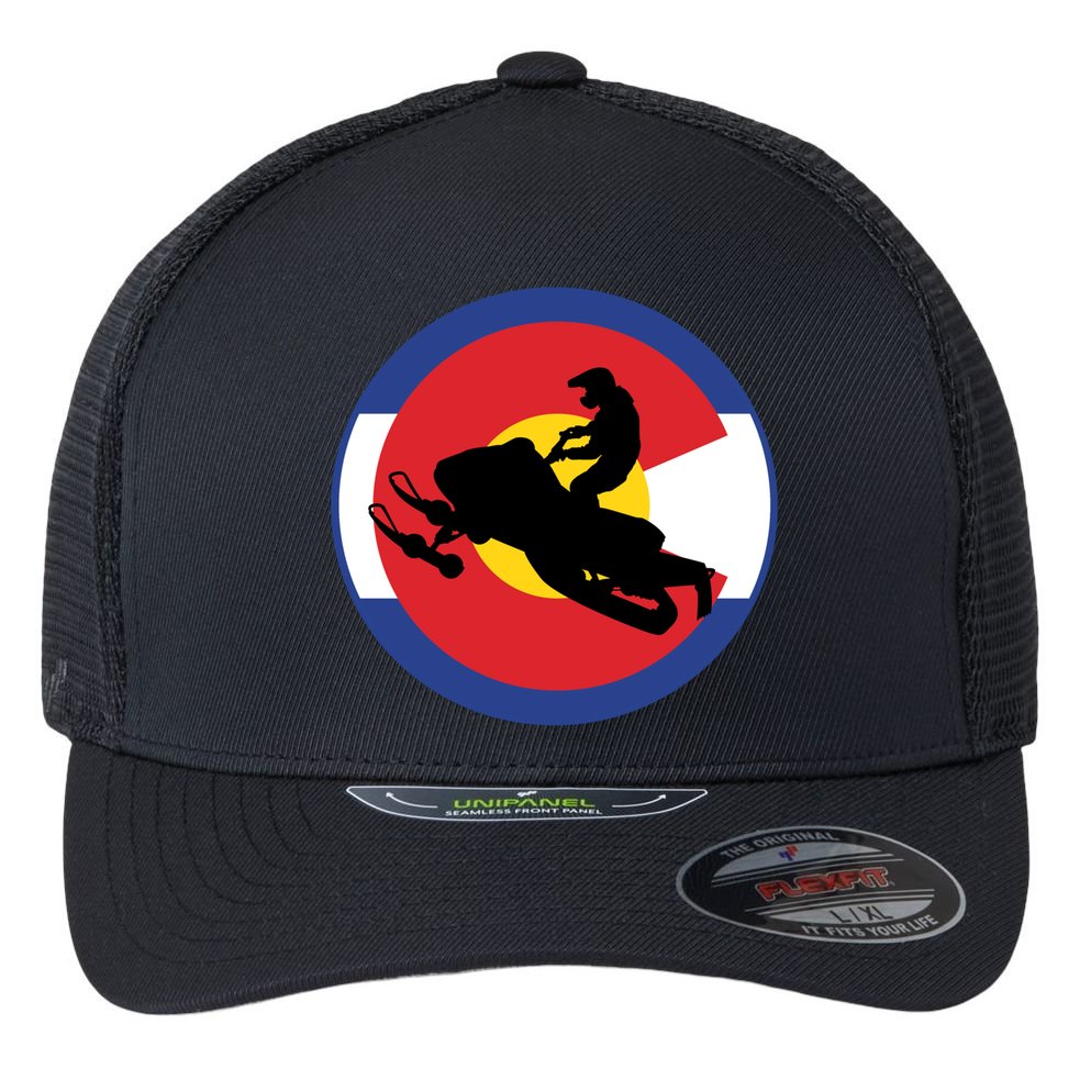 Colorado Snowmobile Rider Snowmobiling In Colorado Gift Flexfit Unipanel Trucker Cap