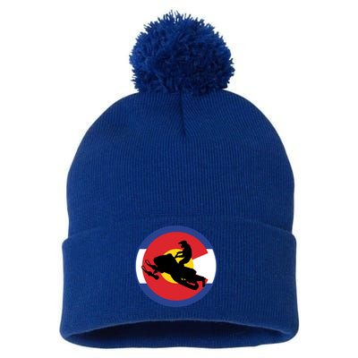 Colorado Snowmobile Rider Snowmobiling In Colorado Gift Pom Pom 12in Knit Beanie