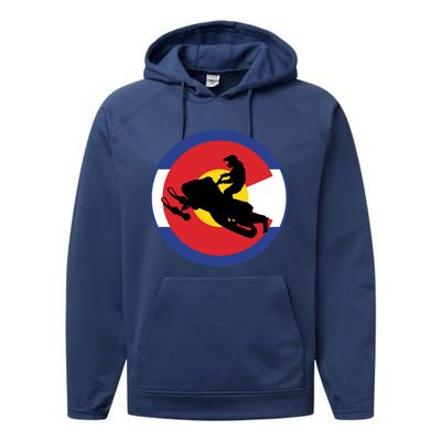 Colorado Snowmobile Rider Snowmobiling In Colorado Gift Performance Fleece Hoodie