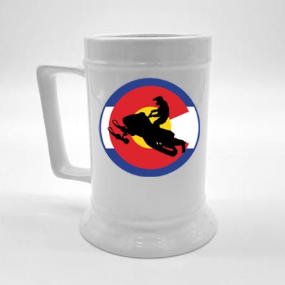 Colorado Snowmobile Rider Snowmobiling In Colorado Gift Beer Stein