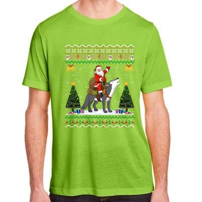 Cute Santa Riding Wolf Christmas Ugly Wolf Xmas Gift Adult ChromaSoft Performance T-Shirt