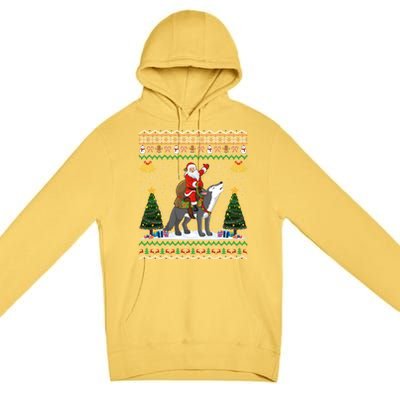 Cute Santa Riding Wolf Christmas Ugly Wolf Xmas Gift Premium Pullover Hoodie