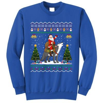 Cute Santa Riding Wolf Christmas Ugly Wolf Xmas Gift Sweatshirt