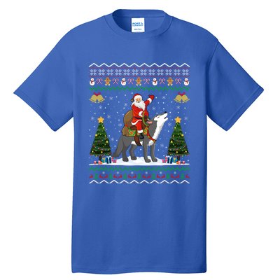 Cute Santa Riding Wolf Christmas Ugly Wolf Xmas Gift Tall T-Shirt