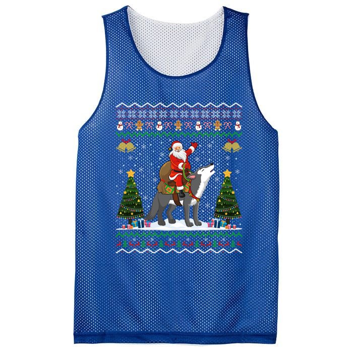 Cute Santa Riding Wolf Christmas Ugly Wolf Xmas Gift Mesh Reversible Basketball Jersey Tank