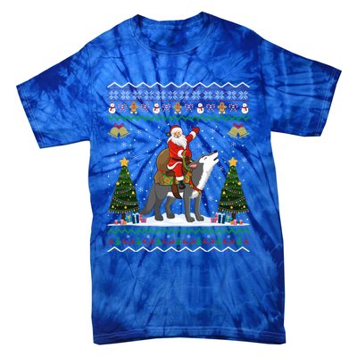 Cute Santa Riding Wolf Christmas Ugly Wolf Xmas Gift Tie-Dye T-Shirt