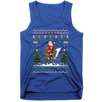 Cute Santa Riding Wolf Christmas Ugly Wolf Xmas Gift Tank Top