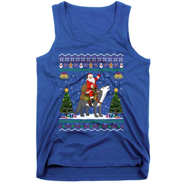 Cute Santa Riding Wolf Christmas Ugly Wolf Xmas Gift Tank Top