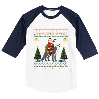 Cute Santa Riding Wolf Christmas Ugly Wolf Xmas Gift Baseball Sleeve Shirt