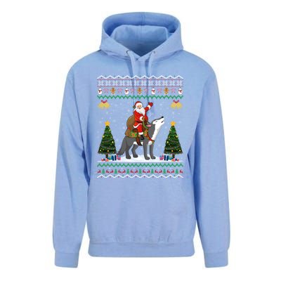 Cute Santa Riding Wolf Christmas Ugly Wolf Xmas Gift Unisex Surf Hoodie