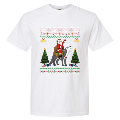 Cute Santa Riding Wolf Christmas Ugly Wolf Xmas Gift Garment-Dyed Heavyweight T-Shirt