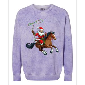 Cowboy Santa Riding A Horse Christmas Funny Colorblast Crewneck Sweatshirt