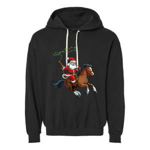 Cowboy Santa Riding A Horse Christmas Funny Garment-Dyed Fleece Hoodie