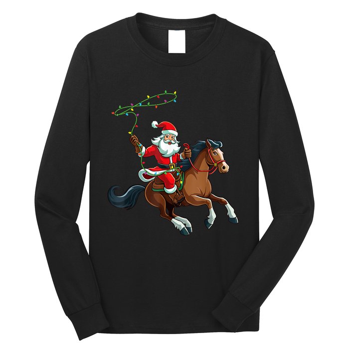 Cowboy Santa Riding A Horse Christmas Funny Long Sleeve Shirt