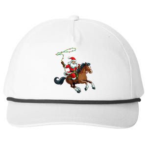 Cowboy Santa Riding A Horse Christmas Funny Snapback Five-Panel Rope Hat