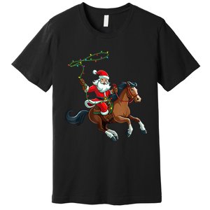 Cowboy Santa Riding A Horse Christmas Funny Premium T-Shirt