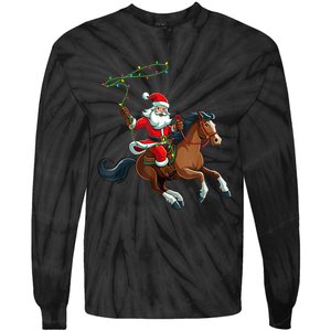 Cowboy Santa Riding A Horse Christmas Funny Tie-Dye Long Sleeve Shirt