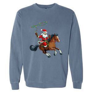 Cowboy Santa Riding A Horse Christmas Funny Garment-Dyed Sweatshirt