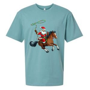 Cowboy Santa Riding A Horse Christmas Funny Sueded Cloud Jersey T-Shirt