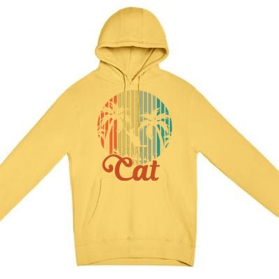 Cat Sunset Retro Vintage Premium Pullover Hoodie