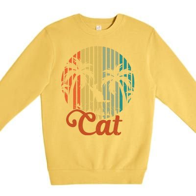 Cat Sunset Retro Vintage Premium Crewneck Sweatshirt