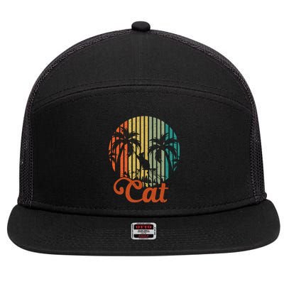 Cat Sunset Retro Vintage 7 Panel Mesh Trucker Snapback Hat