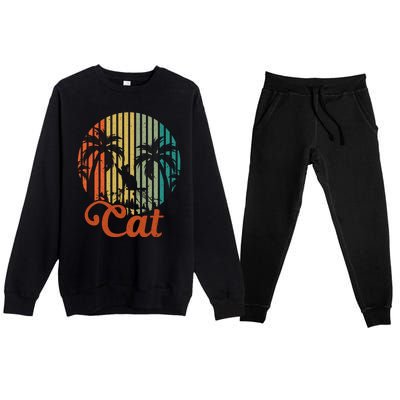 Cat Sunset Retro Vintage Premium Crewneck Sweatsuit Set