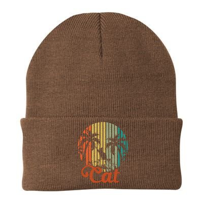 Cat Sunset Retro Vintage Knit Cap Winter Beanie