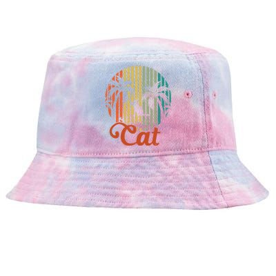 Cat Sunset Retro Vintage Tie-Dyed Bucket Hat