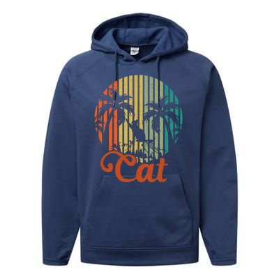 Cat Sunset Retro Vintage Performance Fleece Hoodie