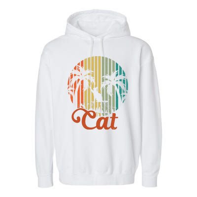 Cat Sunset Retro Vintage Garment-Dyed Fleece Hoodie