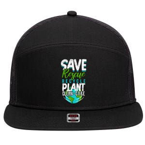 Cute Save Rescue Recycle Plant Clean Care Earth Day Gift 7 Panel Mesh Trucker Snapback Hat