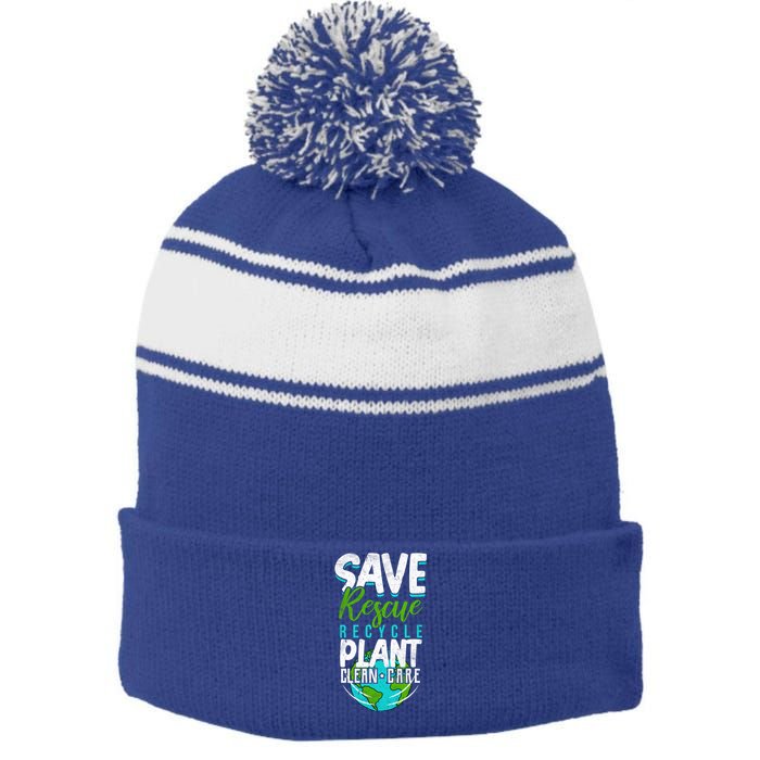 Cute Save Rescue Recycle Plant Clean Care Earth Day Gift Stripe Pom Pom Beanie